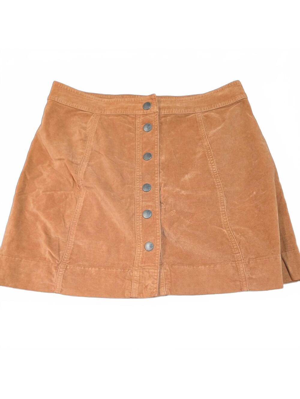 Madewell sienna brown Velvet Button Front A-Line Skirt Size 10 NWT